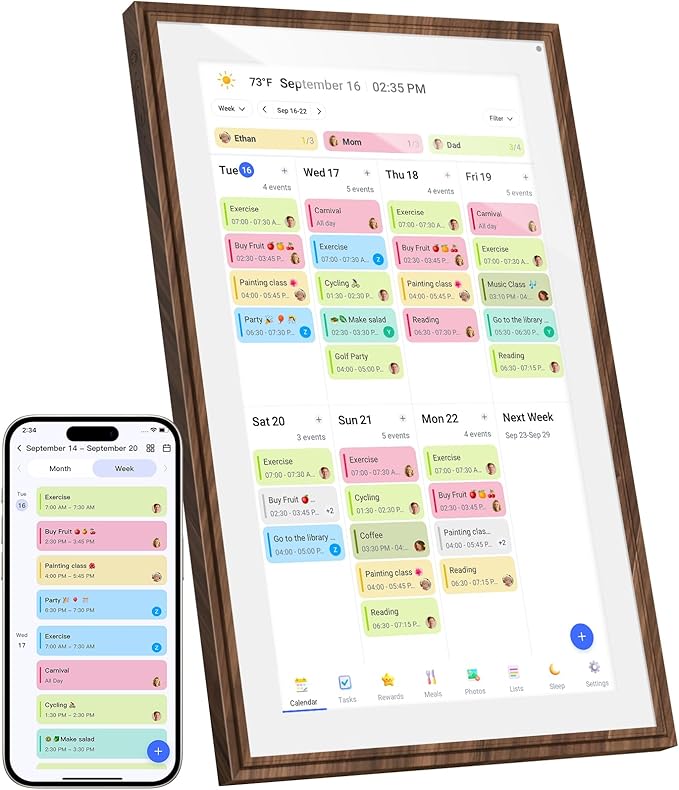 21.5 Inch Digital Calendar Chore Chart with Touchscreen - Full HD Interactive Display, Wall & Desk Mountable Family Planner, to-Do List & Meal Planner, Digital Picture Frame Gifts for Women Mom