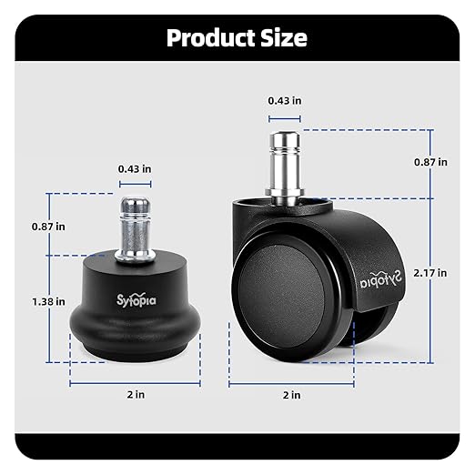 Sytopia Office Chair Bell Glides Replacement, Fixed Feet Wheel Stopper for Swivel Chairs and Stools, 7/16" x 7/8" Stem, Separate Self-Adhesive Felt Pads, Non-Slip Base, Quiet & Easy Install, 5 Pack