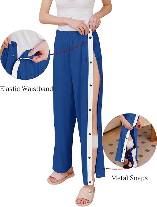 Deyeek Women's Tear Away Pants Side Split Snap Open Bottom Sweatpants Leg Breakaway Post Surgery Pants with Pockets