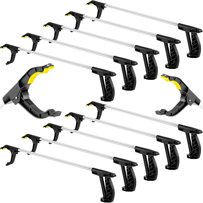 Sabary 10 Pcs Grabber Reacher Trash Pickers Bulk Tool 30'' Long Upper Back to School Litter Cleanup Heavy Duty Handy Mobility Aids Pick up Lightweight Nonslip Claw Elderly Arm Extension Stick