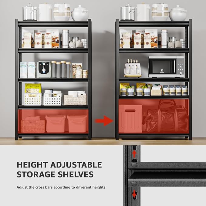 36" W Father&I 5-Shelf-Rack Industrial Heavy-Dudy Adjustable Metal Garage Bin Storage Shelving Stant Shelves Units/Systems Organizer for Basement/Closet/Tote/Pantry, 72" H*36W *16" D, Black