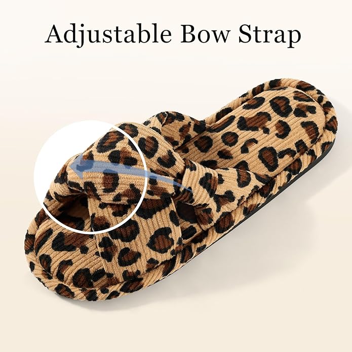 Evshine Fall House Slippers for Women Corduroy Cross Bow Indoor Slippers Open Toe Slip On Bedroom Shoes with Memory Foam