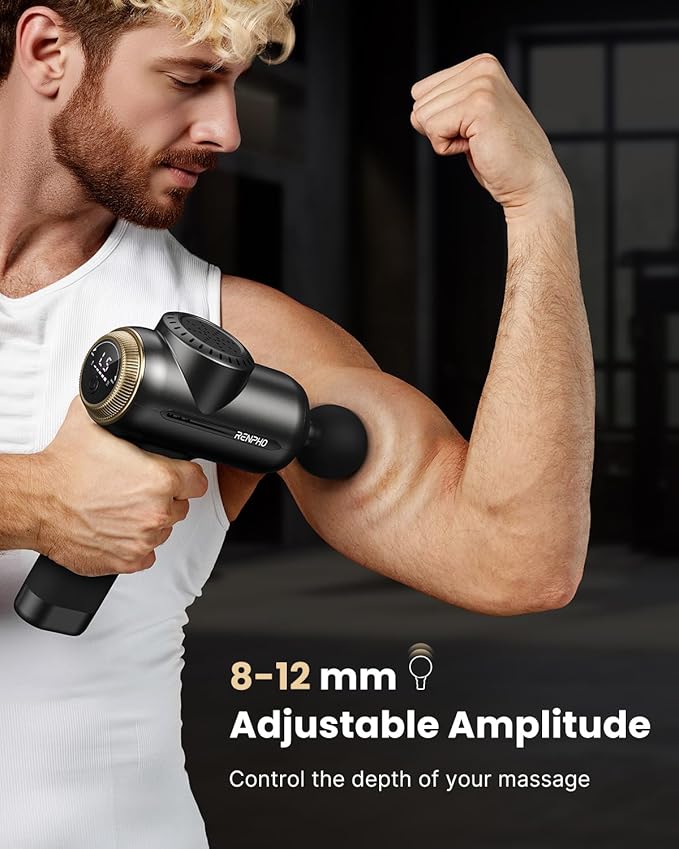 RENPHO Massage Gun, Deep Tissue Back Massage with 8-12mm Adjustable Amplitude Heavy-Duty, Valentine's Day Gifts, Percussion Professional Muscle Massager Gun for Athtetes & Home Use
