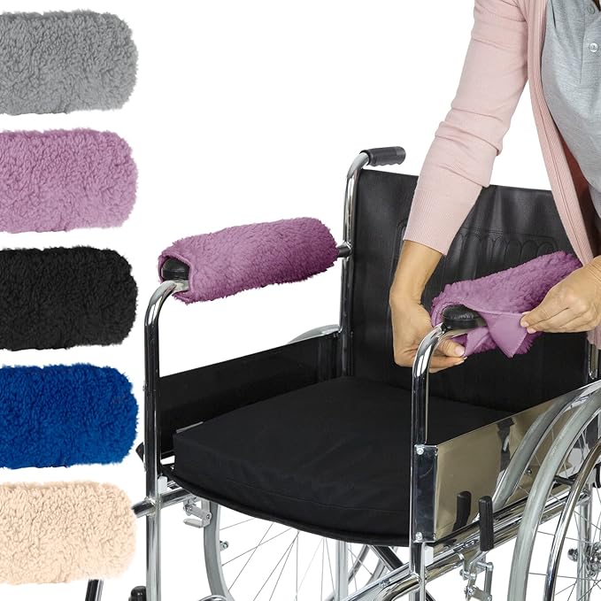 Vive Wheelchair Armrest Covers (Pair) - Memory Foam Sheepskin Accessories Pads for Transport Electric Wheel Chair Arm Rests - for Adults, Seniors, Handicapped - Soft Support Cushion for Mobility Aids