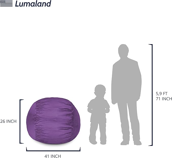 Lumaland Luxurious 3ft Medium Bean Bag Chair with Microsuede Cover - Ultra Soft, Foam Filling, Washable Bean Bag Sofa for Adults, Teenagers, Kids, Pets - Sack Chair for Living Room, Bedroom - Purple