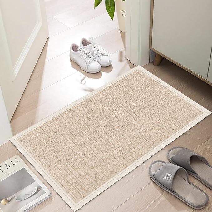 Ultra Thin Door Mat Indoor Entrance, 1/10 in Thin Door Mats for Inside Entry, Non-Slip Rubber Backing Washable Doormat, Fade Resistant, Absorbent, Low Profile Dirt Trapper, 35"X24"