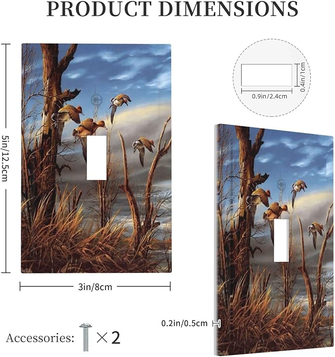 Single Toggle Light Switch Cover Hunting Flying Wild Ducks Decorative 1 Gang Wall Plate Covers Fall Lakeside Reed Wildlife Animal Mallard Electrical Device Switchplate Faceplate for Bathroom