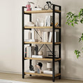 Real Solid Wood Bookshelf Shelves Rustic Vintage Industrial Etagere Bookshelf, Metal & Timber Free Vintage Bookcase, (Genuine Timber) (5-Tiers-Real Wood)
