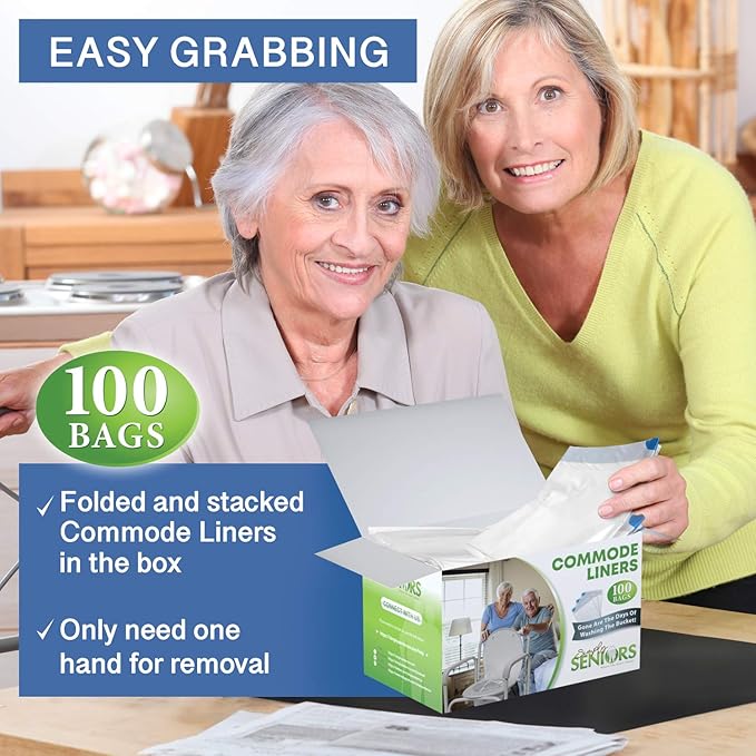 Commode Liners - 100 Strong Portable Commode Toilet Bags - Easy to Use Bedside Commode Liners - Bedside Toilet Potty Liners That Support Dignity of Seniors - No Buckets to Wash - NO Absorbent Pad