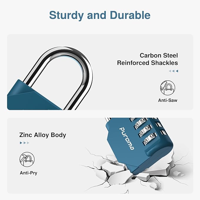 Puroma 4 Pack Combination Lock Multicolor for Locker 4 Digit Outdoor Waterproof Padlock for School, Gym, Sports, Fence, Toolbox, Gate, Case, Outdoor, Hasp Storage