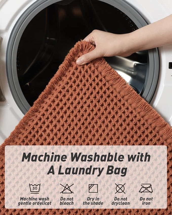 Upgraded Waffle Runner Rug Super Absorbent Non Slip Bath Mats for Bathroom Machine Washable Bathroom Runner Rug with Tassels, Ideal for Hallway Bedroom Laundry Room, Dirty Orange, 2'x 4'(24" x 48")