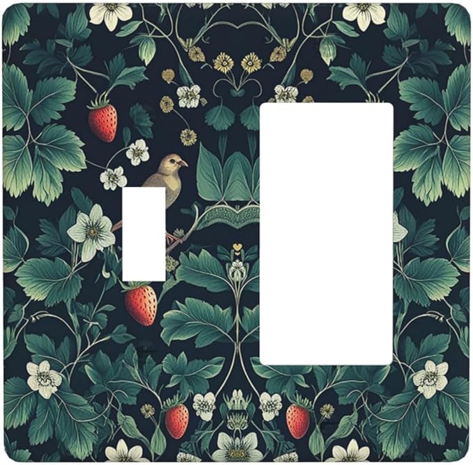 Outlet Covers Strawberry Birds Flowers Plant Morris Floral 1 Toggle 1 Rocker Combination Decorative Wall Plate Electrical Switch Plates Light Switch Cover Plate for Bedroom Farmhouse Decor