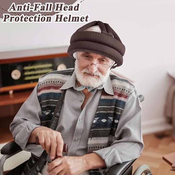 Woanger 1 Pcs Anti Fall Elder Head Safety Helmet for Adults Special Needs Thick Soft Protective Hat Adjustable Seniors Fall Prevention Head Protection Cap Elderly Helmet for Injury(Coffee)