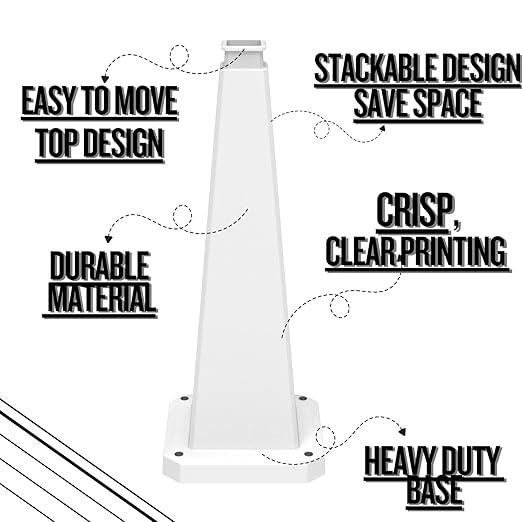 BESEA 6 Pack 36" Bright White Traffic Safety Cones with Weighted Base, High-Visibility Parking Cones for Driveways, Business Parking Lots, Garages, Indoor/Outdoor Use