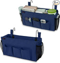 Surblue Bedside Organizer with Hook Bedside Caddy Hanging Storage Bag with Adjustable Straps and Water Bottle Holder for Home College Dorm Bunk Bed Accessories, Crib Bed Rails, Hospital Bed,Navy,2PCS