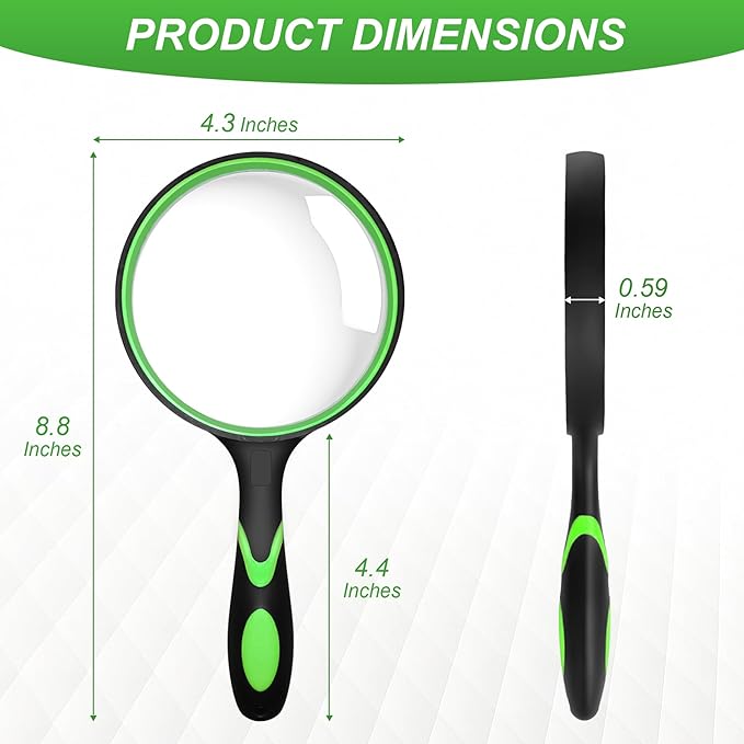 5X Magnifying Glass Handheld Reading Magnifier for Seniors - 100MM Real Glass Magnifying Lens for Book, Newspaper Reading, Insect and Hobby Observation, Science(Green)
