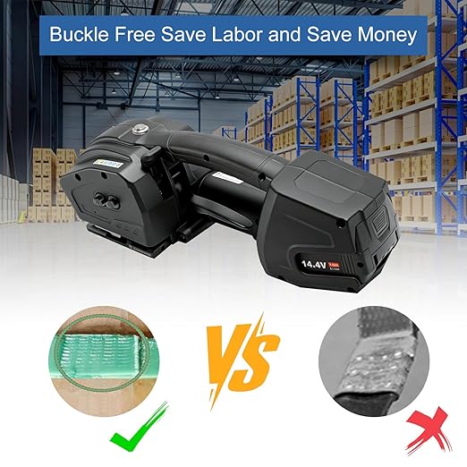 Electric Strapping Machine 2 x 4000mAh Battery Automatic Strapping Tool for 1/2-5/8in PP PET Straps Portable Handheld Banding Machine for Warehouse Box Pallet Packaging