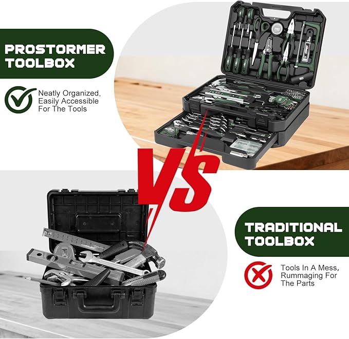 Prostormer 269 Piece Tool Set, General Household/Auto Tool Kit, Portable Toolbox Storage Case with Drawer for Men & Women, Perfect for Home Repair & DIY Projects (Green)