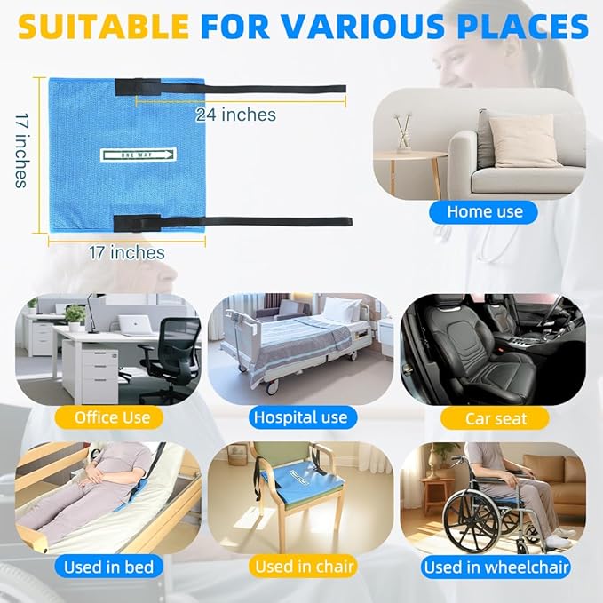 One Way Transfer Support Seat Cushion with Handles - Non-Slip Fall Prevention Pad for Elderly/Disabled Use on Wheelchairs, Chairs, Beds, and More - 17"x17"