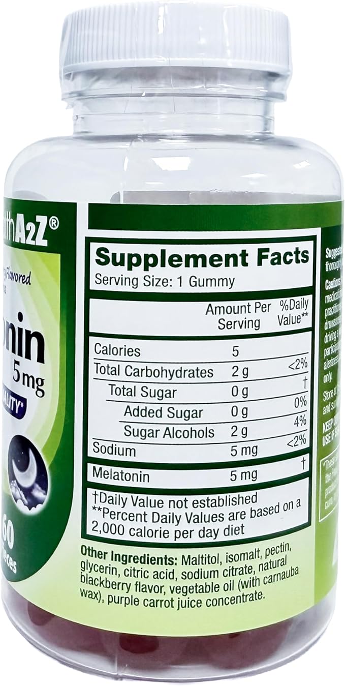 HealthA2Z® Sugar-Free Melatonin Gummies| 60 Counts | 5mg | Natural Sleep Aid for Deep & Restful Sleep | BlackBerry Flavor | Sleep Aid Gummies