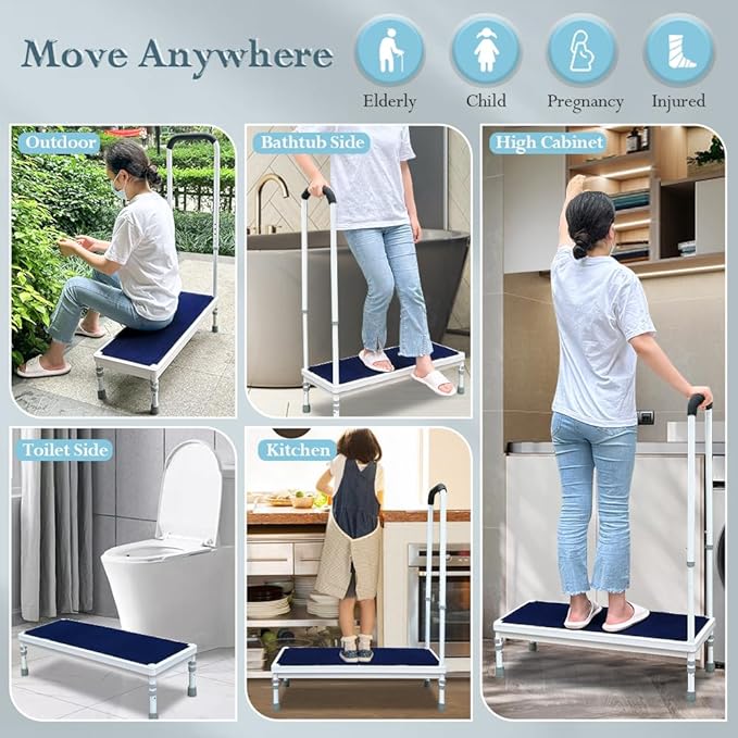 Medical Step Stool with Handle Bed Steps for High Beds for Adults Elderly 3-in-1 Safety Bed Handle Bedside Assist Handicap Wide Foot Step Stool for Bedroom, Bathtub, Car (31.5" Stool)