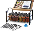 3 Tier Spice Rack Organizer with Bamboo Top Tablet Holder, 18 Spice Jars, 422 Spice Labels, and Funnel Set for Kitchen, Cabinet, Countertop, Pantry, Cupboard. Seasoning Organizer Black