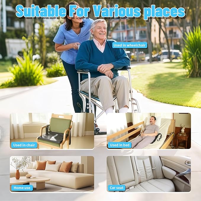One Way Transfer Support Seat Cushion with Handles - Non-Slip Fall Prevention Pad for Elderly/Disabled Use on Wheelchairs, Chairs, Beds, and More - 17"x17"