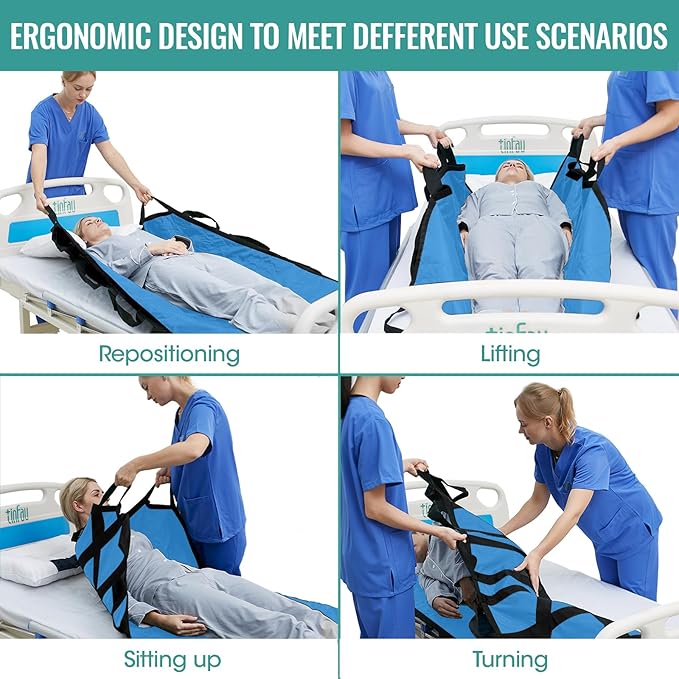 Bed Positioning Pad with Reinforced Handle 70" X 40" Multipurpose Waterproof Transfer Sheet for Turning Lifting & Sliding Reusable Washable Patient Positioning Sheet for Bedridden Caregiver Light Blue