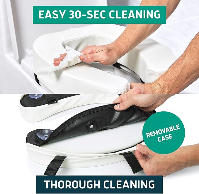 Lunderg Padded Toilet Seat Riser for Seniors - Adds 2 inches. Universal Fit - FIRM Raised Toilet Seat Cushion with High-Density Foam for Enhanced Comfort & Elevation. Post-Surgery Must have (White)