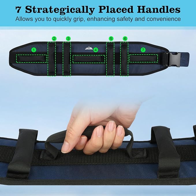 supregear Gait Belt - Anti-Slip Transfer Aid with 7 Handles and Quick-Release Buckle, Perfect for Senior Care, Dark Blue