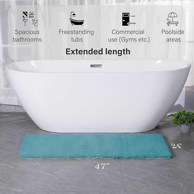 Luxury Quick Dry Non-Slip Bathroom Rugs【24'' x 47'' Blue】 Highly Absorbent Washable and Ultra Soft, Extra Thick Fluffy Bath Mats for Shower/Kitchen/Bathtub Floor