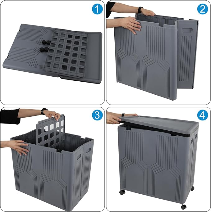 2 Section Plastic Laundry Hamper with Wheels, 120 L Collapsible Clothes Basket with Lid, Grey