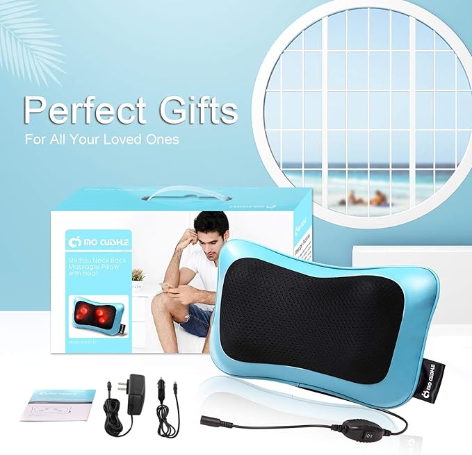 Mo Cuishle Electric Shiatsu Back Massager with Heat - Powerful 3D Kneading for Neck, Shoulder, Lower Back Pain Relief - Ergonomic Design for Home, Office, & Car - Gifts for Women, Men, Mom, Dad & her