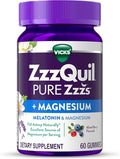 ZzzQuil Pure Zzzs + Magnesium, Sleep Aid, Magnesium Citrate and Melatonin Gummies, Melatonin 2mg, Sleep Aids for Adults, Mixed Berry Flavored, 60 Sleep Gummies