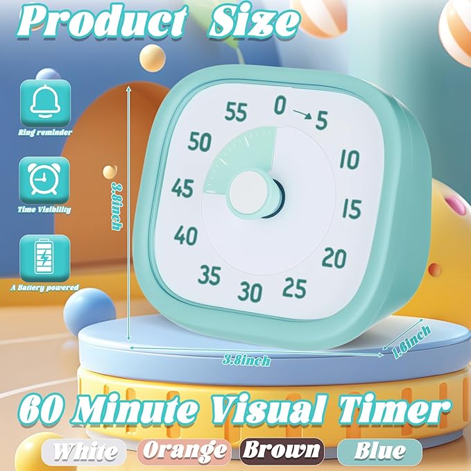 4 Pack Visual Timer 60 Minute Countdown Timer Colored Countdown Clock for Homeschool Supplies Study Tool, Classroom Home Office Time Management Tool (White,Blue,Apricot,Brown)