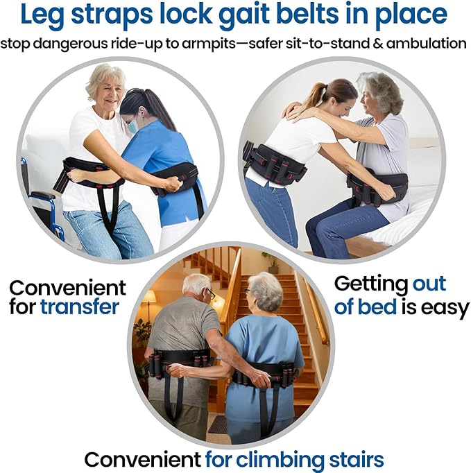 Aliseniors Gait Belt Transfer Belt, Gait Belt with 7 Handles - Quick Release Buckle & Leg Straps, Gait Belts for Seniors, Medical Nursing Patient Safety Belt Lift Strap for Physical Therapy