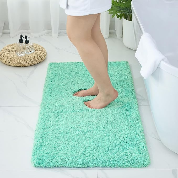 Bathroom Rugs 36x24, Ultra Thick Shaggy Soft Microfiber Absorbent Bath Rug, High Density Foam Latex Non Slip Backing, Machine Washable Bath Mats for Bathroom Floor & Sink, Spa Blue