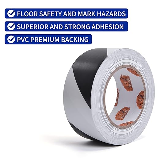 TAPEBEAR Hazard Caution Tape, 2inch x 150 Feet(50yds) Self Adhesive Warning Tape for Steps, High Visibility White Black Tape for Halloween Outdoor Construction Warning, Danger Zone, 16rolls