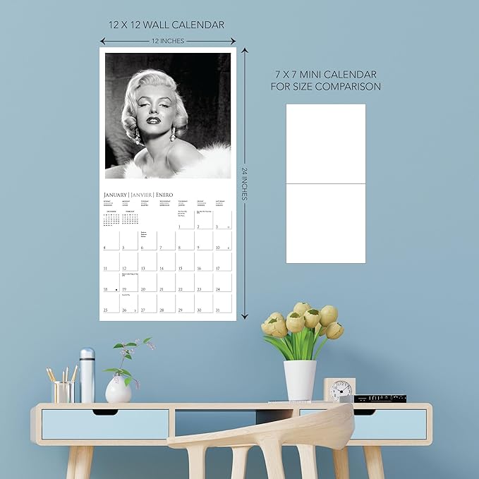 Graphique 2026 Marilyn Monroe Wall Calendar | 12” x 12” | Thick Paper | Home & Office Organizer | Large Monthly Grid | 3 Languages & Marked Holidays | 4 Month Preview Page for 2027