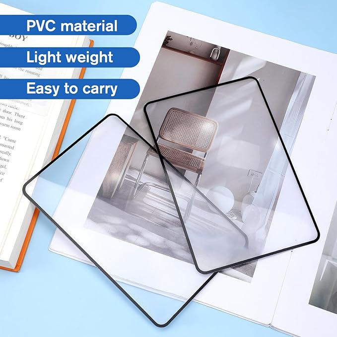 4Pcs 3X 5X Page Magnifying Sheet Clear Lightweight Magnifier Flat Plastic Optical Fresnel Lens Handy Card Size Magnifier Bookmark for Low Vision Reading Small Prints, Maps and Books