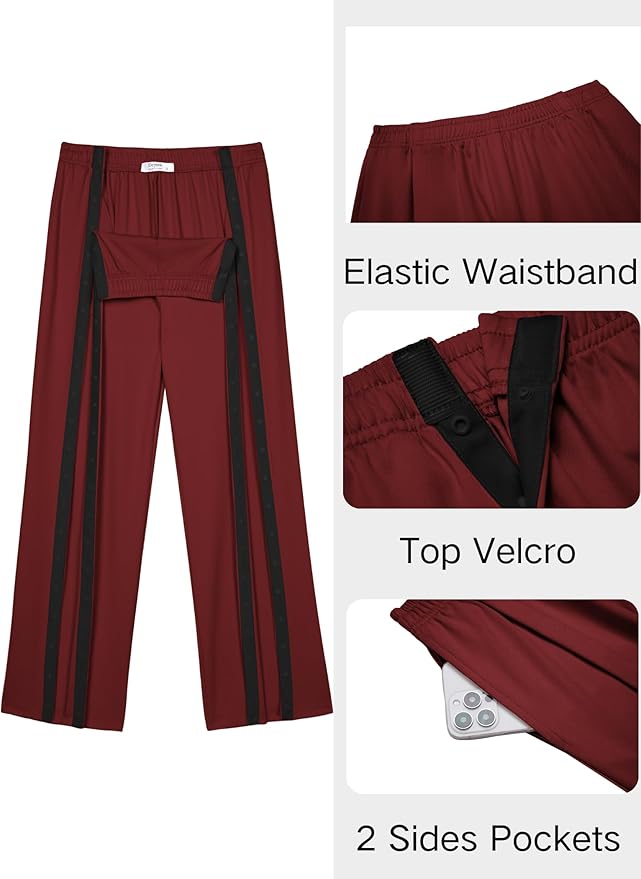 Deyeek Tear Away Pants for Women Side Slit Snap Sweatpants Loose Fit Post Surgery Casual Adaptive Clothing with Pockets
