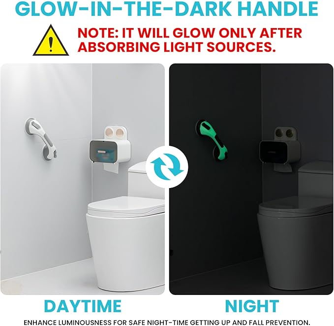 TAILI Shower Grab Bar Glow in The Dark, 12.2 in Grab Bars for Bathtubs and Showers, Bath Handles Bath Rails for Seniors and Elderly,Bathroom Safety Grip Removable No Drilling Waterproof Grey