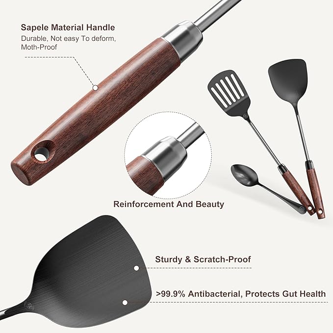 3-Piece Pure Titanium Kitchen Utensil Set - Metal Spatula, Slotted Spatula & Bonus Spoon, Food Grade Pancake Cooking Tools, Dishwasher Safe