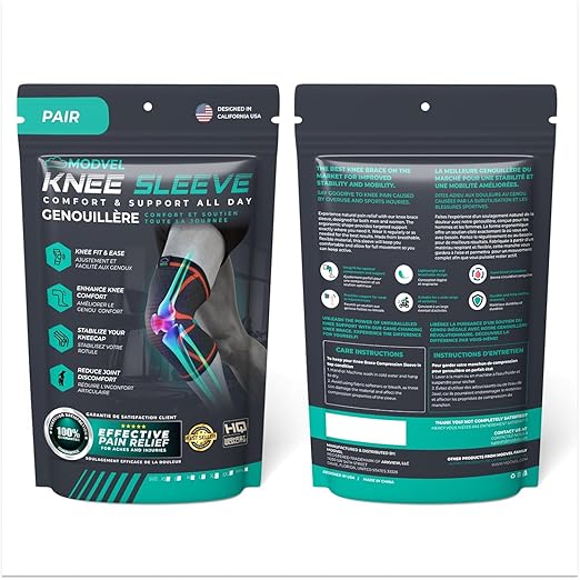 Modvel Compression Knee Brace for Women & Men - 2 Pack Knee Brace for Women Running Knee Pain, Knee Support Compression Sleeve, Workout Sports Knee Braces for Meniscus Tear ACL & Arthritis Pain Relief