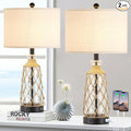 25.5" Coastal Glass Table Lamps Set of 2, 3-Way Dimmable Touch Control Bedside Lamps with 2 USB Ports and AC Outlet, Clear Nautical Nightstand Lamp for Bedroom Living Room (LED Bulbs Included)