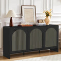 59" Sideboard Buffet Cabinet with Storage, Wood Arched TV Console Storage Cabinet with 3 Doors and Adjustable Shelf, Large Curved Accent Cabinet for Living Room Hallway Kitchen Dining Room, Black