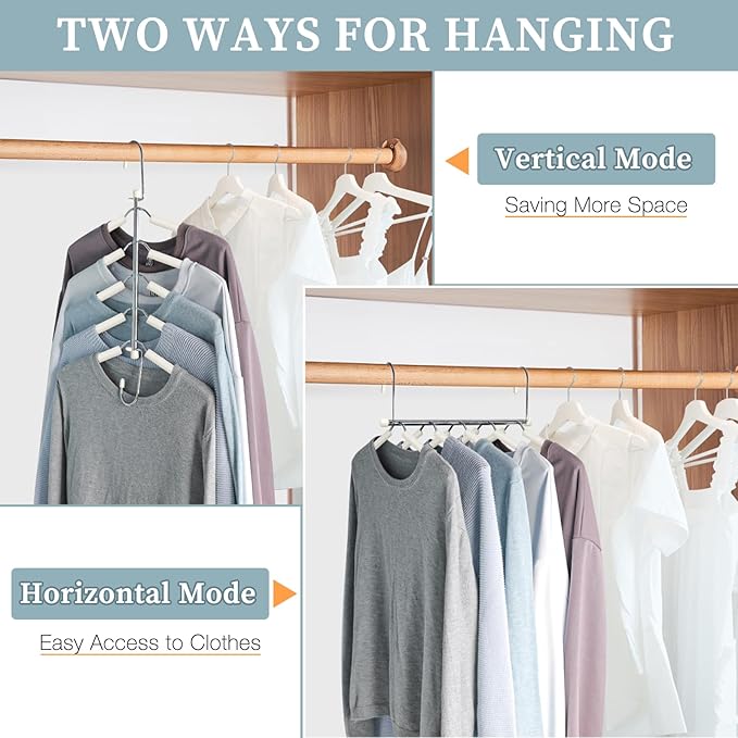 Clothes Hangers Space Saving Shirt Organizer, Non Slip Multi Shirt Hangers for Closet with Foam Padded Closet Organizers and Storage for Sweater Hoodie Blouse Coat Dress Short Beige 4 Pack