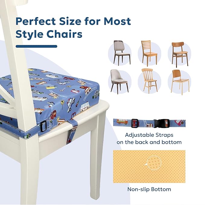 Toddler Booster Seat for Dining Table,Portable Kids Booster Seat - Adjustable, Non-Slip, Lightweight & Easy to Clean (Light Blue)