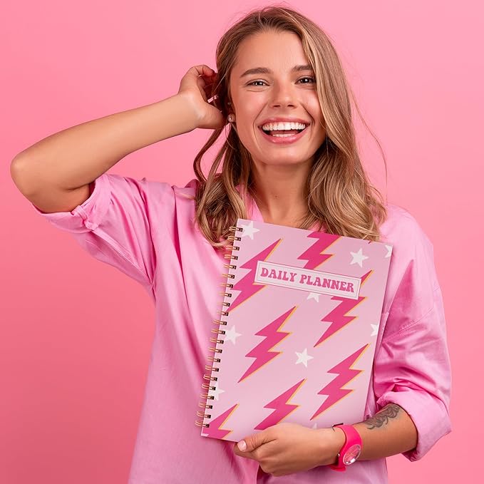 CNhoqc A4 Lightning Planner Notebook - Pink Preppy Lightning A4 Planner Notebook Teen Girl Y2k to Do List Daily Task Checklist Time Management Notepad Agenda Gifts Student School Stationery Present