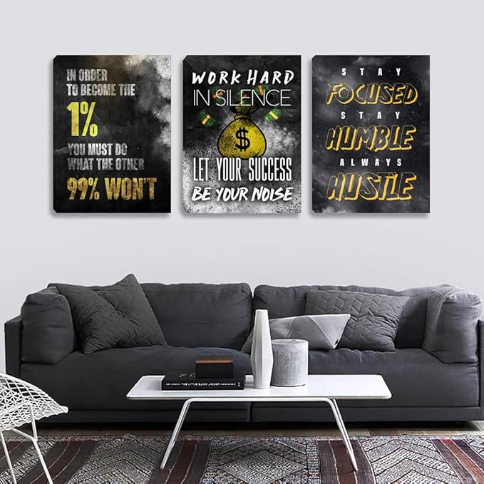 Motivational Canvas Wall Art Inspirational Entrepreneur Hustle Poster Prints Art Office Decor Work Hard Quotes Poster Pictures Framed Artwork Decor for Office Workplace Living Room(60''Wx 28''H)